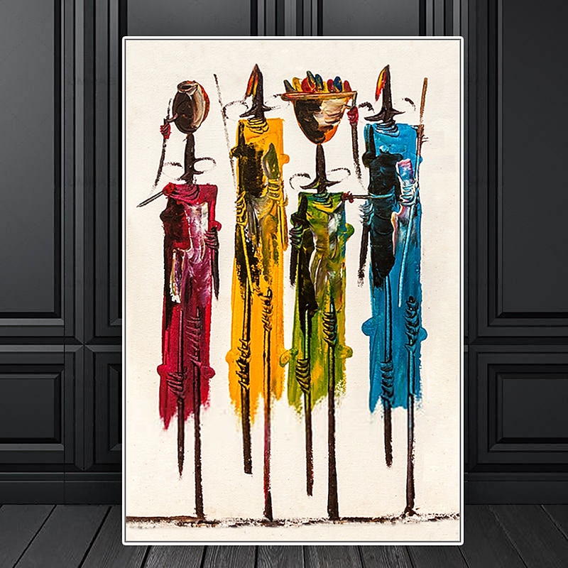 Mintura Handmade African People Oil Painting On Canvas Wall Art Decoration Modern Abstract Picture For Home Decor Rolled Frameless Unstretched Painting