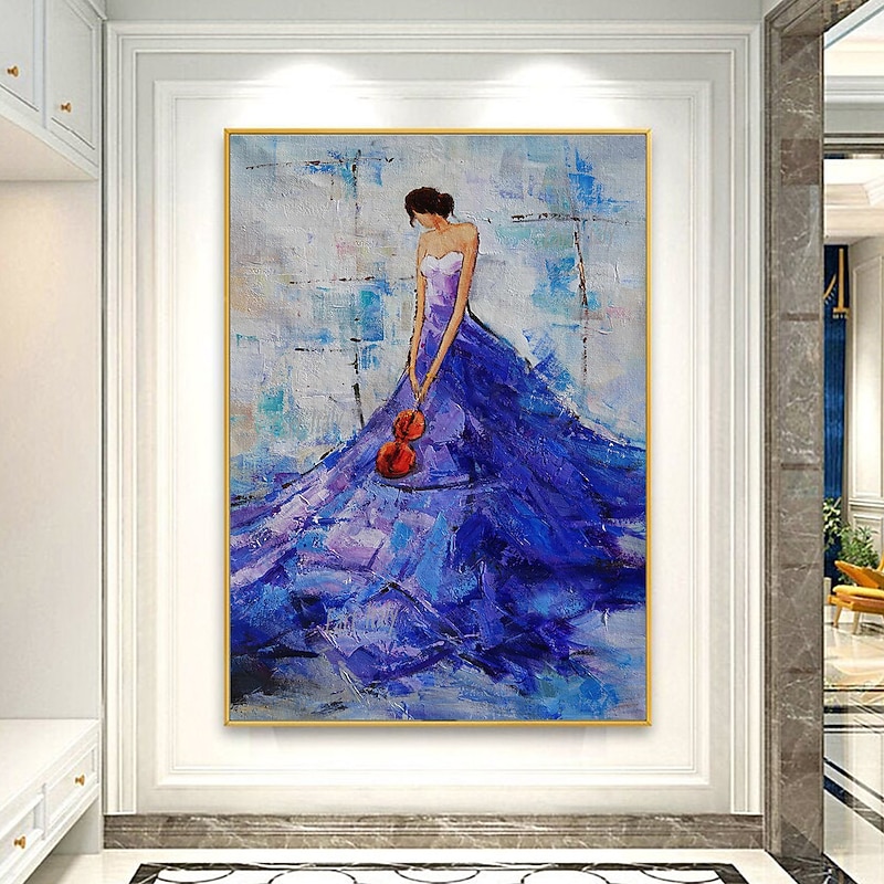 Handmade Oil Painting CanvasWall Art Decoration Abstract Knife PaintingBody Art Blue For Home Decor Rolled Frameless Unstretched Painting4