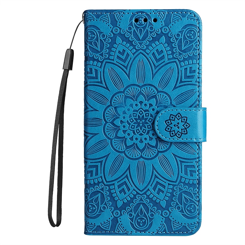 Phone Case For Samsung Galaxy S25 S22 S21 FE S21 Ultra Plus A54 A32 Wallet Case Flip Embossed with Wrist Strap Flower TPU PC3