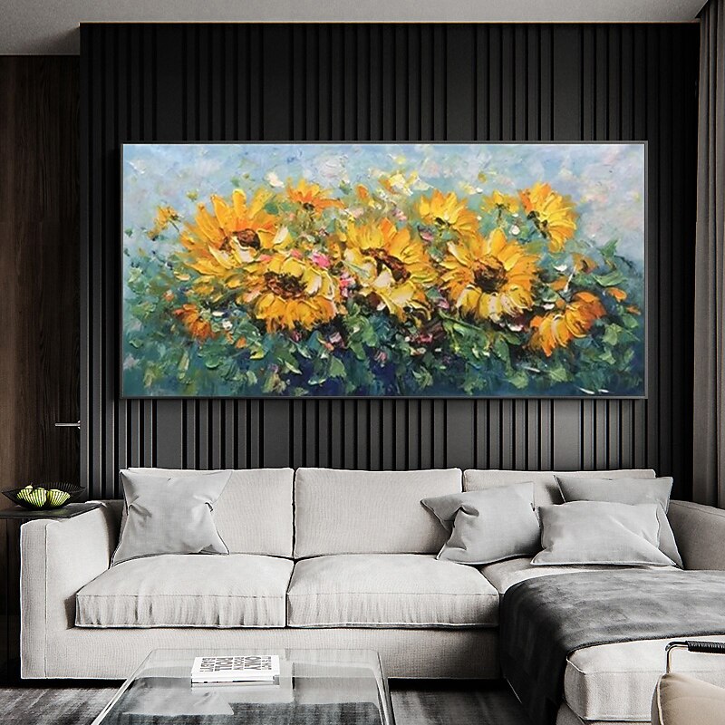 Handmade Oil Painting Canvas Wall Art Decoration Abstract Plant Floral Painting Blooming Sunflower for Home Decor Rolled Frameless Unstretched Painting2