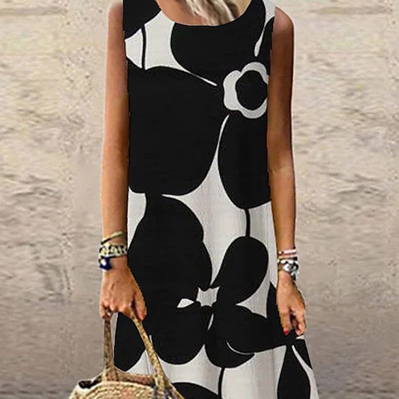 Women's Maxi Dress Sundress Shift Dress Summer Dress Casual Vacation Party Casual Regular Fit Floral Print Sleeveless Crew Neck Black Summer Spring3