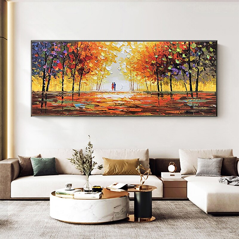 Handmade Oil Painting Canvas Wall Art Decoration Abstract Colorful Couple Painting Abstract Landscape Painting for Home Decor Rolled Frameless Unstretched Painting