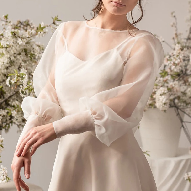 Wedding Bolero Long Sleeve Organza  Bridal CoverUP Puff Sleeve Wedding Gown Topper Bridal Shrug Mesh Bridal Blouse Bridal Capelet dress to impress - Main Image