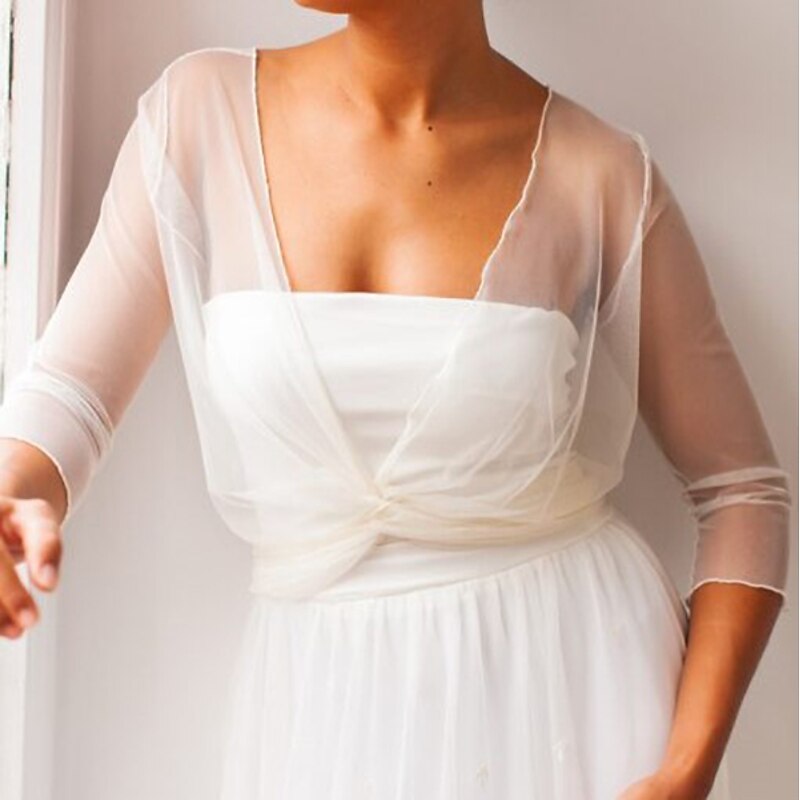 Women's Wrap Bolero Voiles & Sheers Bridal Sun Protection Long Sleeve Tulle Wedding Wraps With Pure Color For Wedding All Seasons dress to impress3