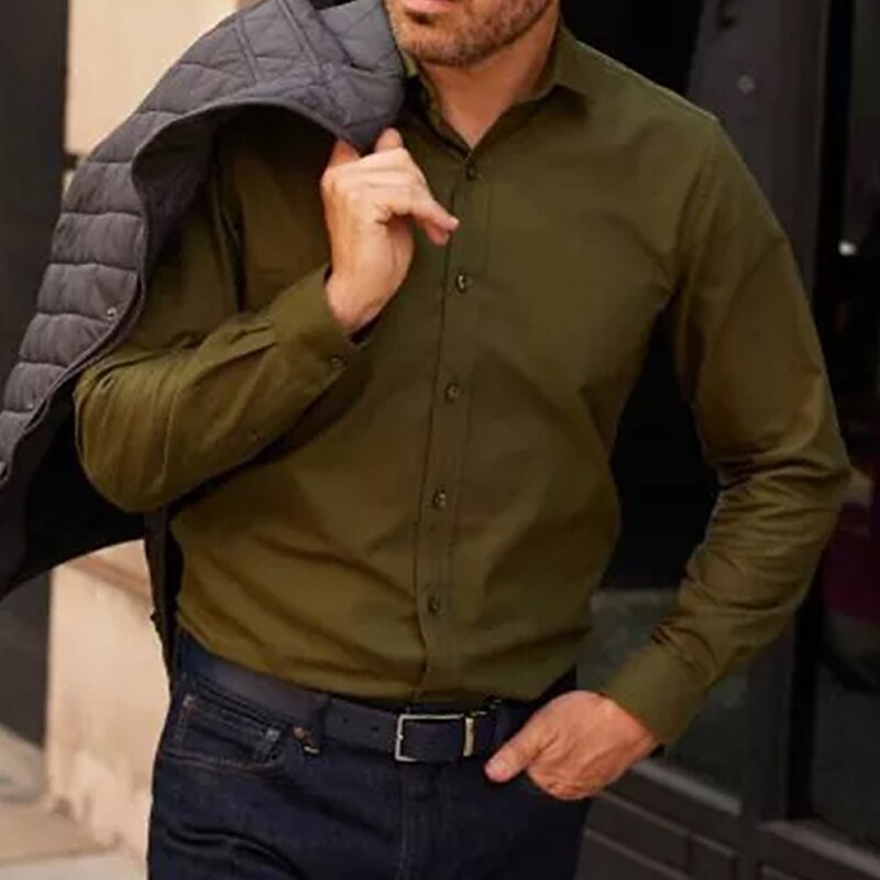 Men's Dress Shirt Collared Shirt Button Up Shirt Graphic Prints Wedding Work Army Green Coffee Long Sleeve Turndown Spring, Fall, Winter, Summer Clothing Apparel Button-Down
