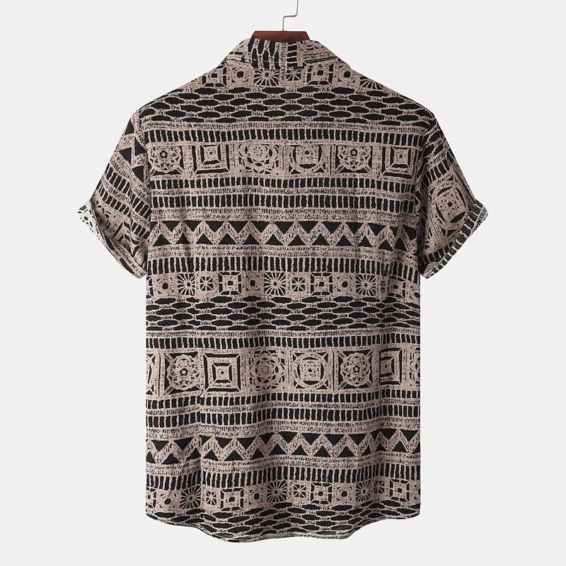 Men's Shirt Summer Shirt Casual Shirt Summer Hawaiian Shirt Button Up Shirt Red khaki Short Sleeve Beach Stand Collar Vacation Casual Clothing Apparel Casual Boho2