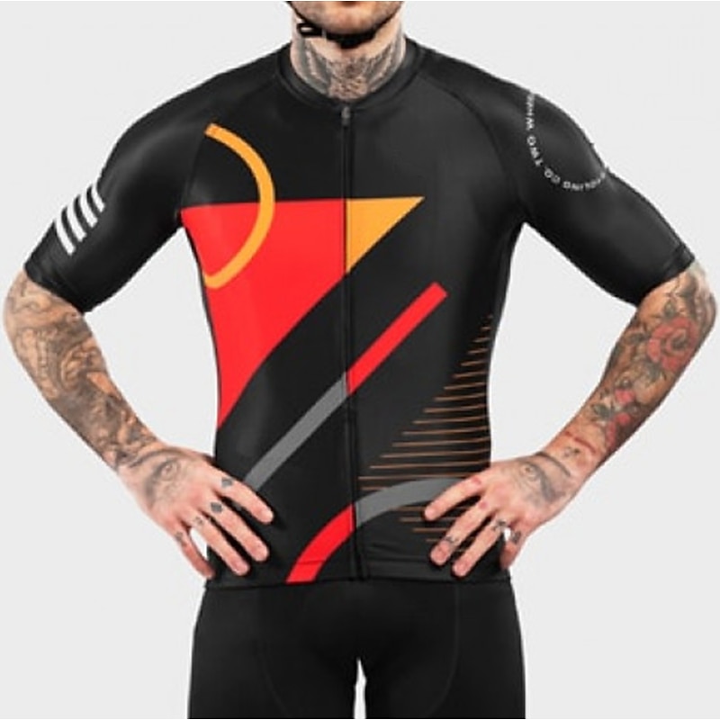 Men's Cycling Jersey Geometric Geometry Short Sleeve Bike Top with 3 Rear Pockets Mountain Bike MTB Road Bike Cycling Quick Dry Reflective Strips Back Pocket Moisture Wicking Sports Black Clothing4