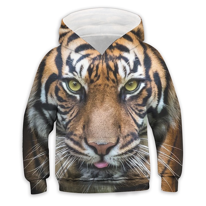 Boys 3D Animal Tiger Hoodie Long Sleeve 3D Print Spring Fall Active Sports Fashion Kids 3-13 Years Outdoor Daily Indoor Regular Fit