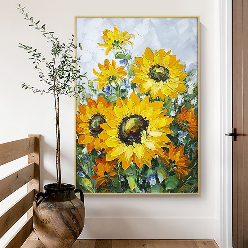Mintura Handmade Sunflowers Oil Paintings On Canvas Wall Art Decoration Modern Abstract Picture For Home Decor Rolled Frameless Unstretched Painting