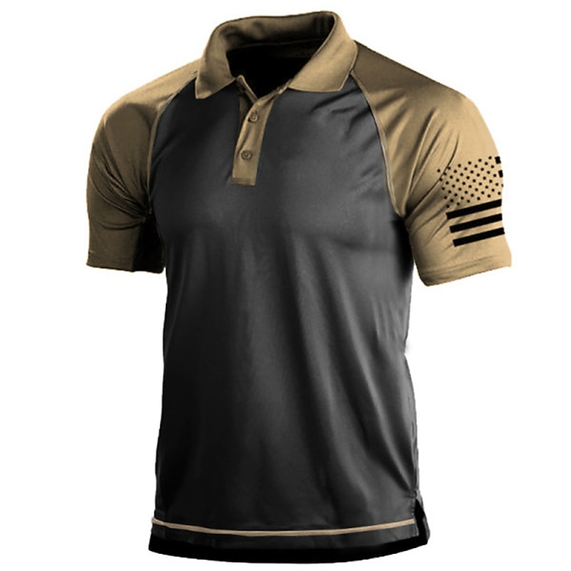 Men's Polo Shirts Golf Shirt Turndown Fashion Casual Comfortable Short Sleeve Black Yellow Blue Green Dark Gray Color Block 3D Print Turndown Vacation Street 3D Button-Down Clothing Clothes Polyester