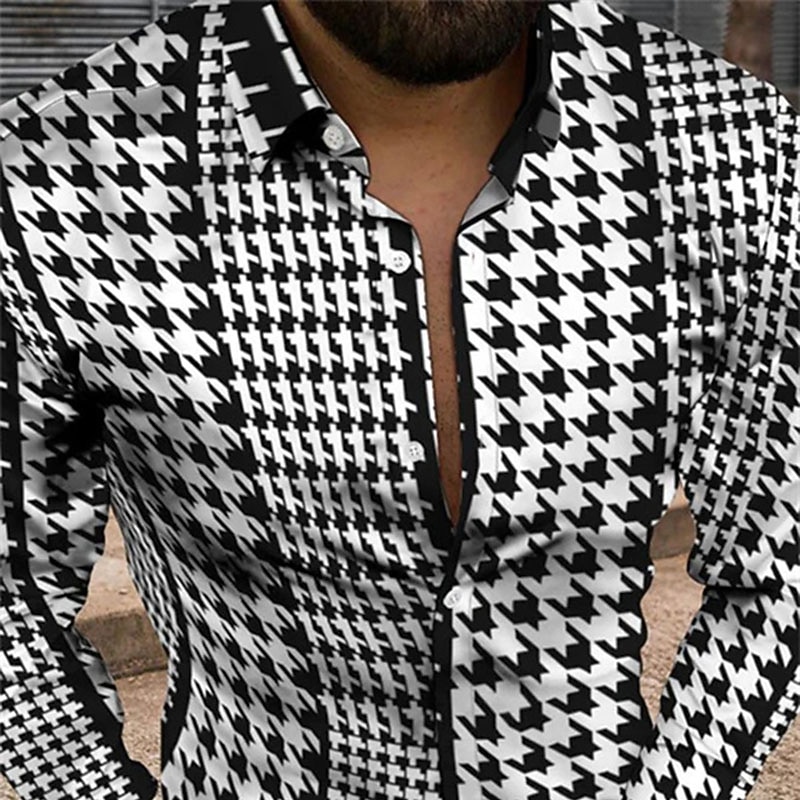 Men's Geometric Pattern Vintage Shirt Button Up Shirt Long Sleeve Fashion Designer Casual Daily Holiday Weekend Spring & Summer Turndown 3D Button-Down Black-White Yellow Black / Purple Red Royal Blue