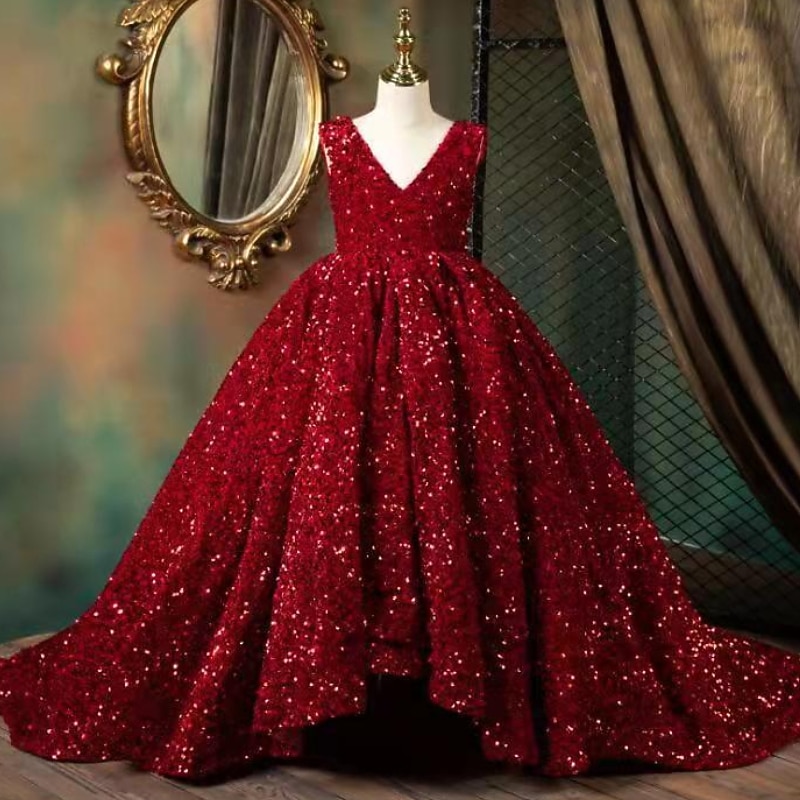 Girls' 3D Solid Colored Flower Girl Dress Dress Sleeveless Summer Spring Wedding Party Cute Princess Kids 3-10 Years A Line Dress Asymmetrical Regular Fit