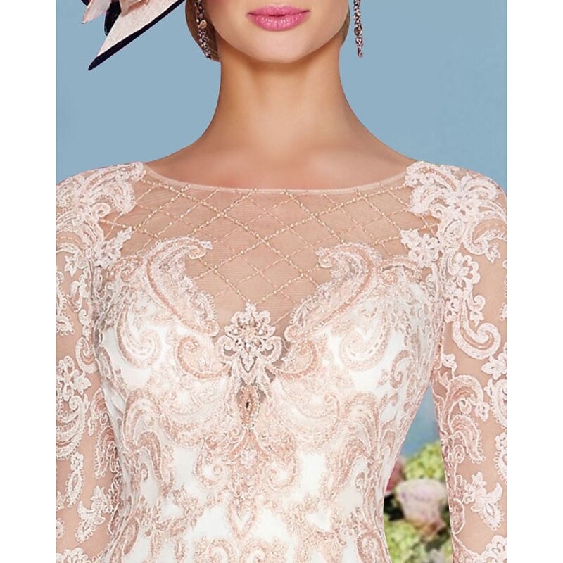 Two Piece Sheath Beach Wedding Mother of the Bride Dress Wedding Guest Elegant Jewel Neck Knee Length Chiffon Lace 3/4 Length Sleeve Wrap Included Jacket Dresses with Beading Appliques3