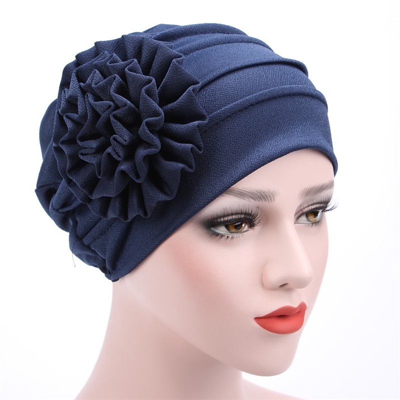 Women's Hats Spring Summer Plain Color Floral Beanie Hat Muslim Stretch Turban Hat Cap Hair Loss Headwear Hijab Cap2