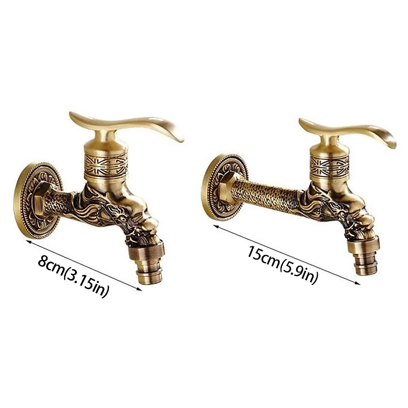 Outdoor Faucet,Wall Mount Antique Brass Faucet,Garden Outdoor Decorative Hose 1/2 inch Connection Spigot Carving Desigh with Cold Water Only4