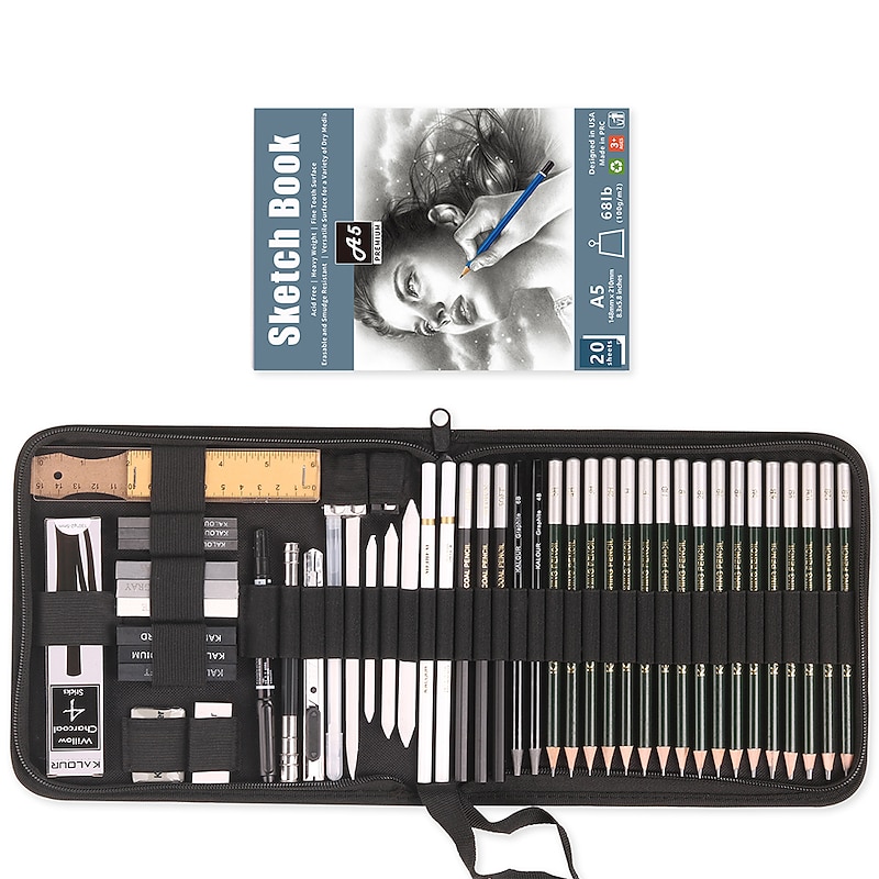 54Pcs Sketching Pencils Kit, Woodcase Lead Pencils Drawing Pencils 5H 2H HB Sketch Professional Numbered Black Wood Metal Pencils 54 Art Drawing Drafting& Shading, Back to School Gift2