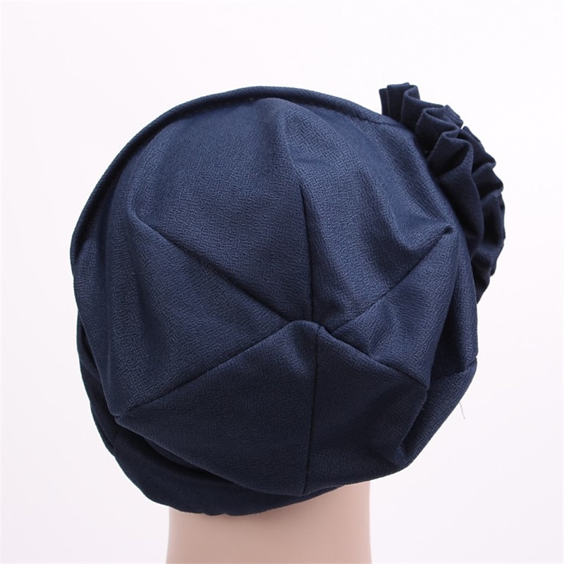 Women's Hats Spring Summer Plain Color Floral Beanie Hat Muslim Stretch Turban Hat Cap Hair Loss Headwear Hijab Cap3