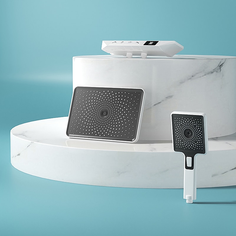 Shower Faucet,Rainfall Shower Set Piano Digital Intelligent Brass Bathroom Faucets Hot Cold Waterfall Tap Rainfall Gray/White/Black Shower System3