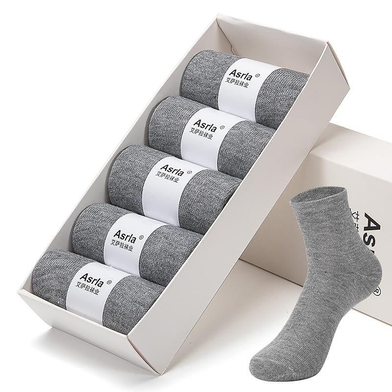 Men's 5 Pairs Black White Color Solid / Plain Color Office Casual Daily Spring Fall All Seasons Casual Socks Business3