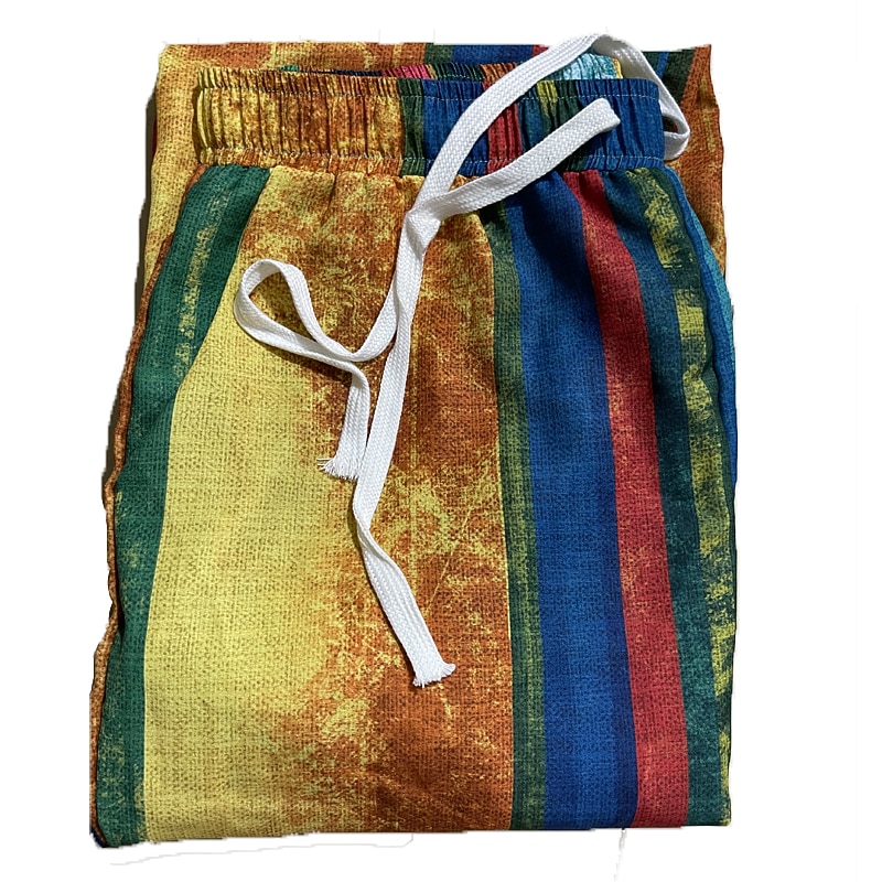 Men's Joggers Trousers Summer Pants Beach Pants Drawstring Elastic Waist Graphic Stripe Comfort Breathable Daily Beach Fashion Simple Purple Green Micro-elastic2