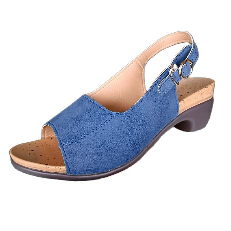 Women's Navy Blue Slingback Wedge Sandals with Open Toe and Buckle Strap - Comfortable Summer Shoes2