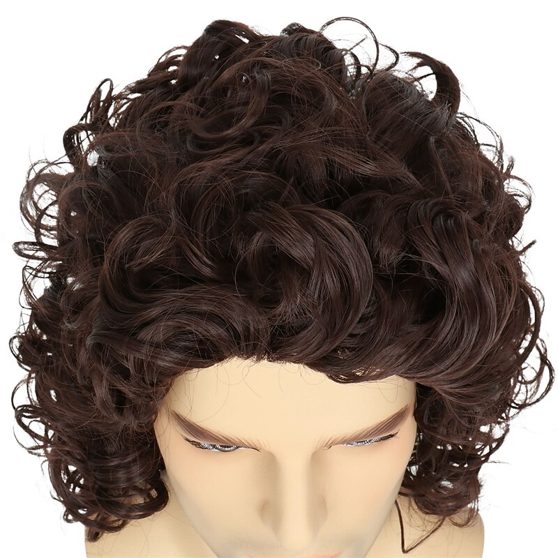Hair Men Short Curly Brown Wig Mullet Wigs For Men 80'ss Wig Cosplay Halloween Wigs4