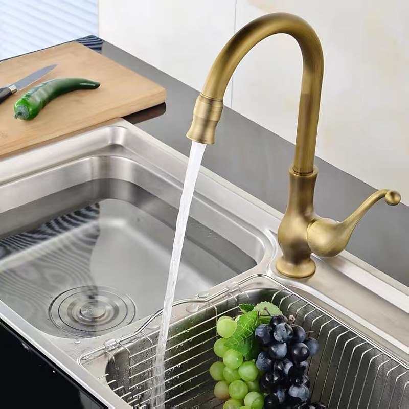 Traditional Kitchen Sink Mixer Taps Deck Mounted Brass, Vintage Retro Kitchen Faucet Single Handle Standard Spout Vessel Tap2