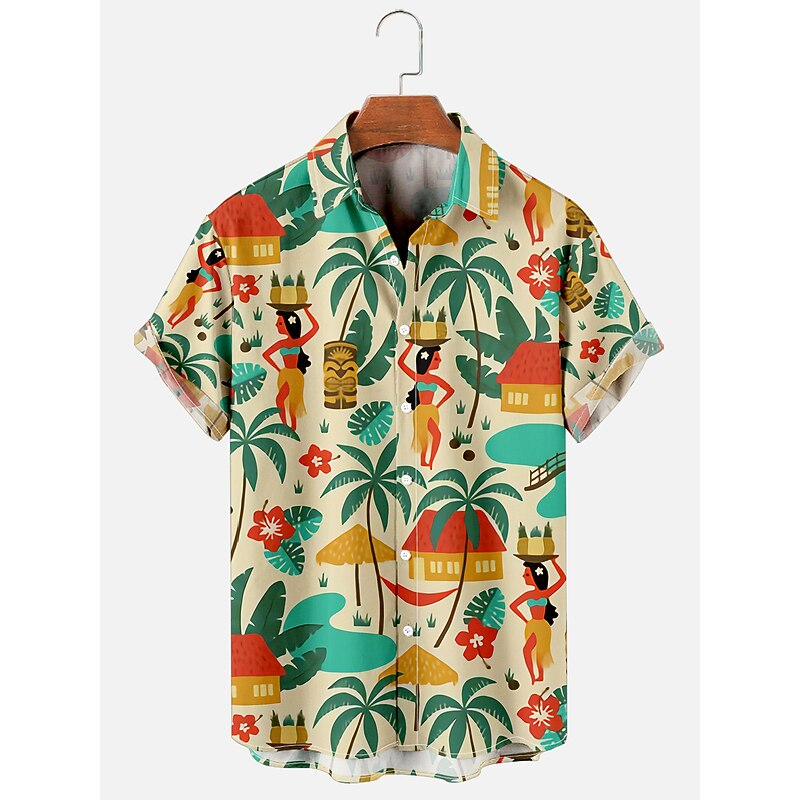 Retro Vintage 1960s Hippie Hawaiian Shirts Hippie Disco Fancy Dress Men's Pride Parade Pride Month Adults' Shirt