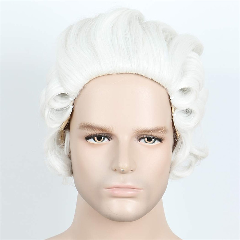 Lawyer Curly Wig Carnival Cosplay Costume Wig for Party  Man Long Wave White Wig White Blonde Halloween Wigs2