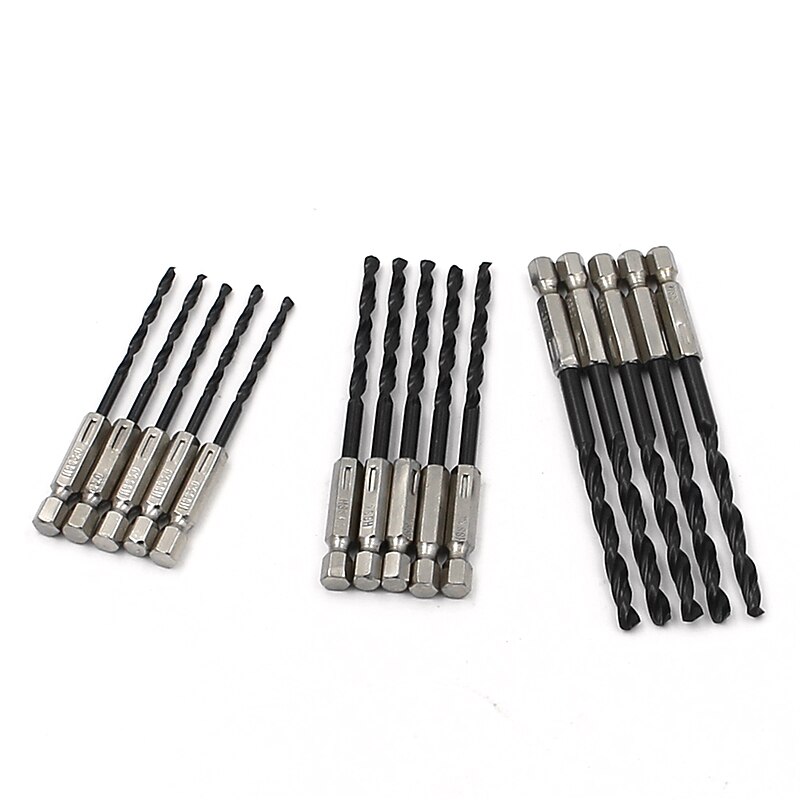 15PC hexagonal black twist drill 3mm4mm5mm high speed steel nitriding drill set with wood and metal holes