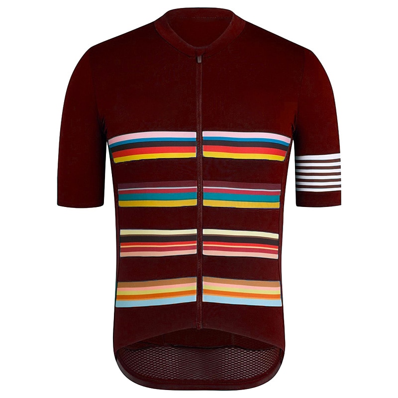 Men's Cycling Jersey Solid Color Stripes Patterned Short Sleeve Bike Jersey Top with 3 Rear Pockets Mountain Bike MTB Road Bike Cycling UV Resistant Quick Dry Reflective Strips Back Pocket Sports Red2