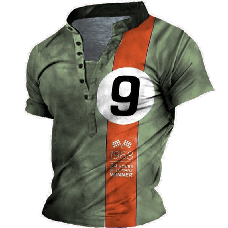 Men's Graphic Color Block Letter T Shirt Henley Shirt Tee Short Sleeve 3D Print Designer Basic Casual Outdoor Daily Sports Summer Blue Purple Brown Green Stand Collar Henley T-Shirt3