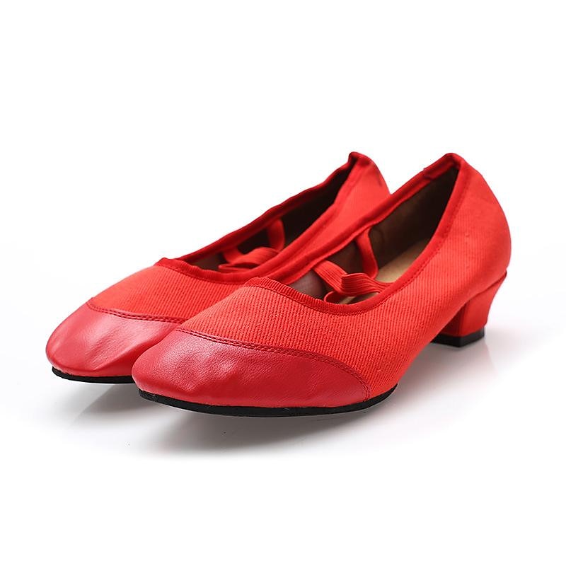 Women's Red Low-Heel Dance Shoes with Elastic Cross Straps – Comfortable and Lightweight Design for Ballet, Jazz, and Performance2