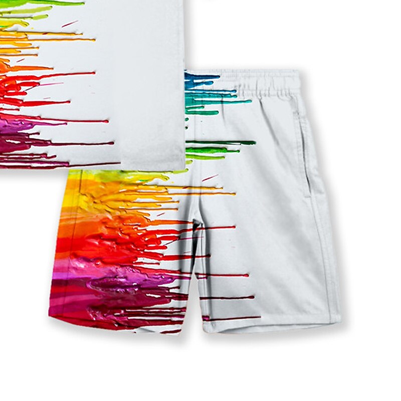 Boys 3D Gradient Ramp T-shirt & Shorts Clothing Set Short Sleeve Summer Spring Sports Fashion Cool Kids 3-13 Years Outdoor Vacation Street Regular Fit3