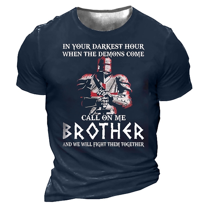 Mens Graphic T-Shirt with Brotherhood 'Call On Me Brother' Crusader Knight Loyalty Support Design2