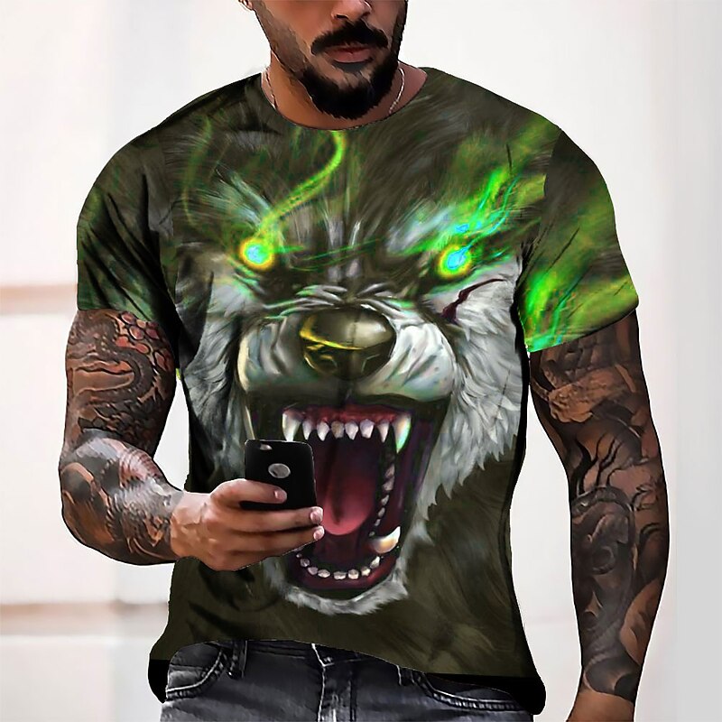 Men's Unisex Wolf Graphic Prints T Shirt Short Sleeve T shirt 3D Print Crew Neck Shirt Sports Designer Casual Outdoor Street Daily Light Green Blue Dark Green Summer Clothing Apparel S M L XL XXL 3XL2
