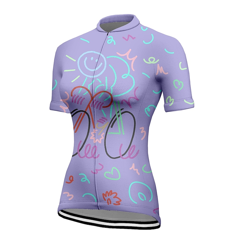 Women's Cycling Jersey Graffiti Short Sleeve Bike Jersey Top with 3 Rear Pockets Mountain Bike MTB Road Bike Cycling Quick Dry Reflective Strips Back Pocket Moisture Wicking Sports Pink Purple Green3