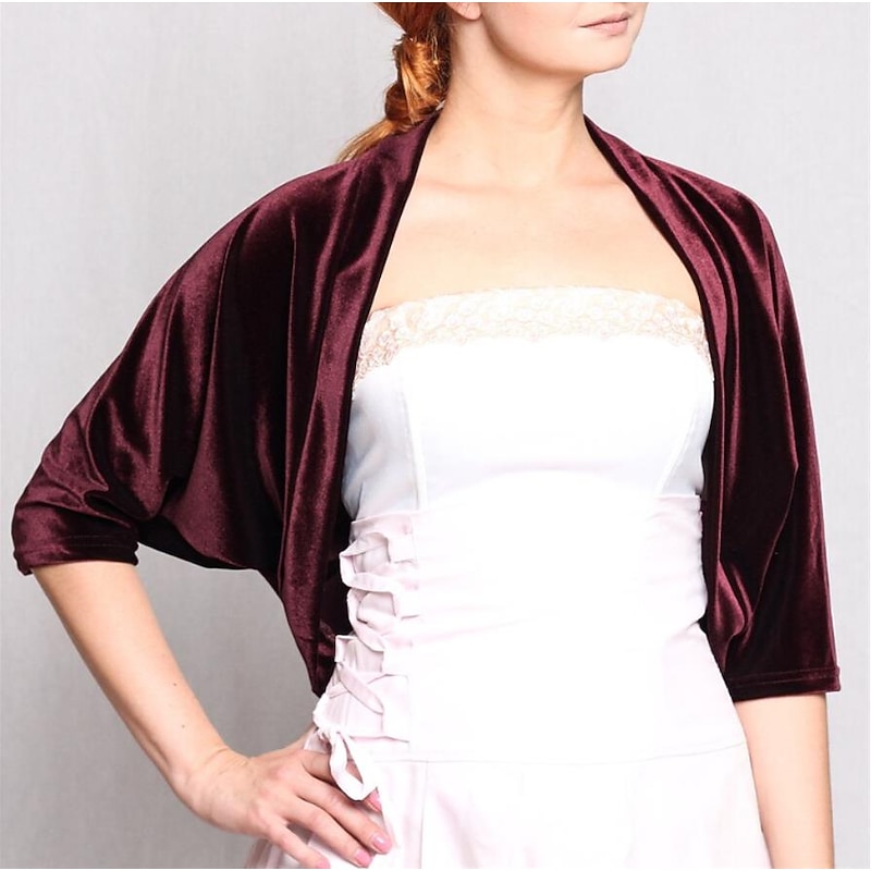 Burgundy Velvet Women's Wrap Shrug Bolero Elegant Casual Daily Keep Warm 3/4 Length Sleeve Dolman Sleeves Velvet Wedding Wraps With Pure Color For Evening Party Fall & Winter dress to impress3