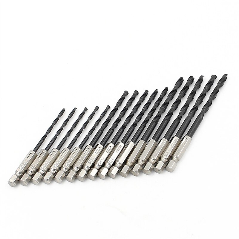 15PC hexagonal black twist drill 3mm4mm5mm high speed steel nitriding drill set with wood and metal holes4