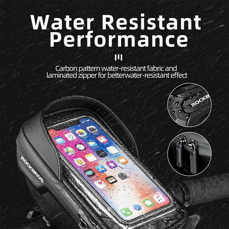 Bike Phone Mount Bag Bike Front Frame Handlebar Bag Waterproof Bike Phone Holder Case Bicycle Accessories Pouch Sensitive Touch Screen Compatible with iPhone 11 XS Max XR 8 Plus Below 6.54