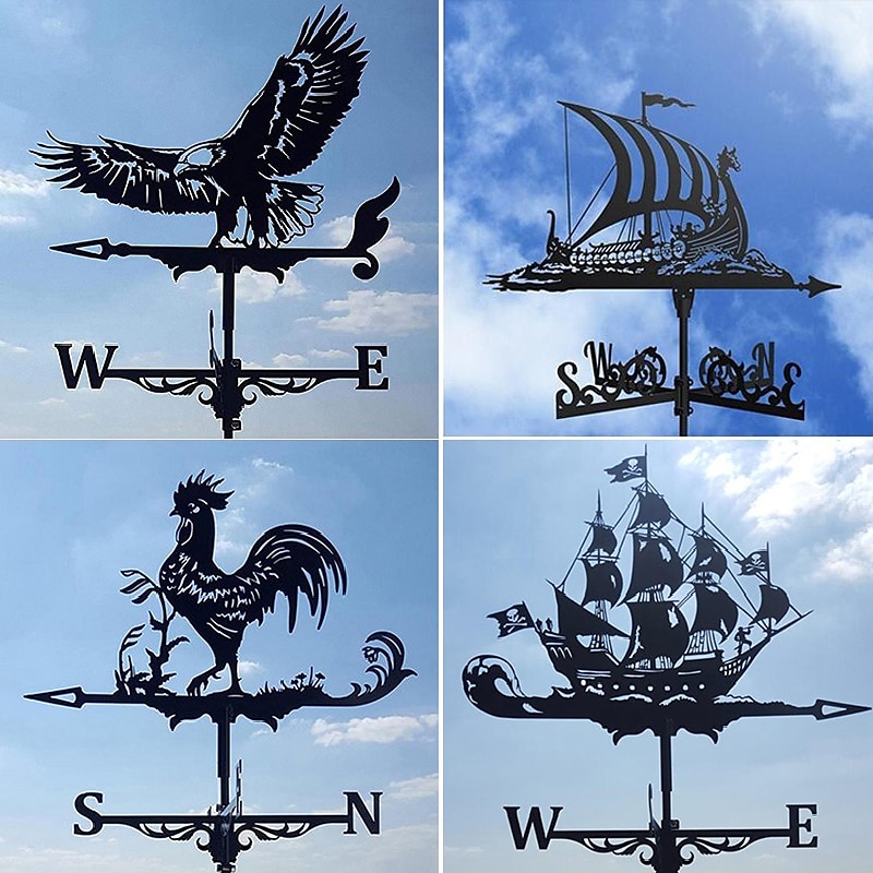 Metal Weather Vane Cock Decorated Weather Vane Iron Rooster Ornament for Roof Shack Indicating Wind Direction Yard Decor