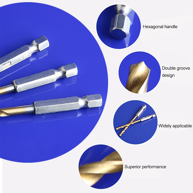 13pc Twist Drill Bits HSS High Speed Steel Titanium Coated Drill Bit Set 1/4 Hex Shank 1.5-6.5mm Hexagonal Handle Twist Drill2