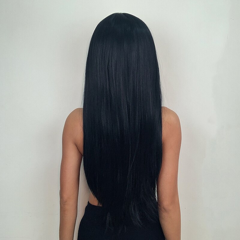 HAIRCUBE Black/Auburn/Golden/Wine/Ombre Brown Lace Front Wig Long Natural Straight 13*4*1 T Part Kanekalon Lace Wig With Baby Hair for Women Daily Party 180% Density2