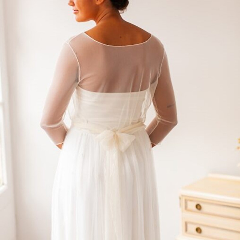 Women's Wrap Bolero Voiles & Sheers Bridal Sun Protection Long Sleeve Tulle Wedding Wraps With Pure Color For Wedding All Seasons dress to impress4