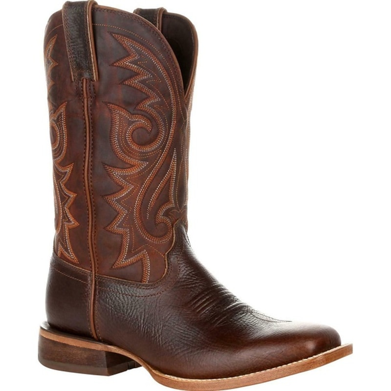Men's Brown Western Cowboy Boots – Faux Leather with Intricate Embroidery, Classic Square Toe and Stacked Heel for Rodeo and Everyday Wear3