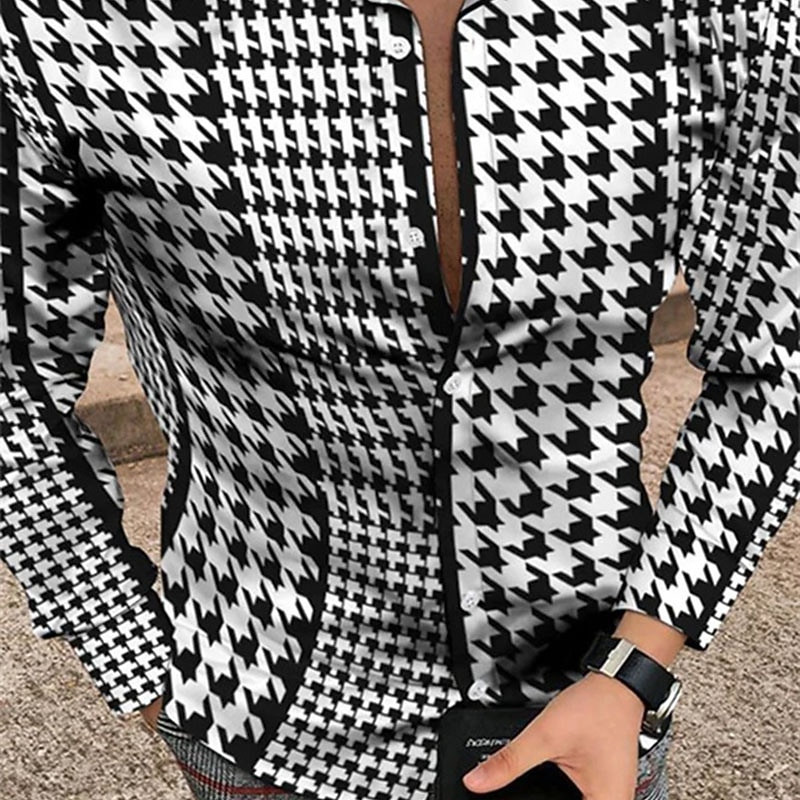 Men's Geometric Pattern Vintage Shirt Button Up Shirt Long Sleeve Fashion Designer Casual Daily Holiday Weekend Spring & Summer Turndown 3D Button-Down Black-White Yellow Black / Purple Red Royal Blue2