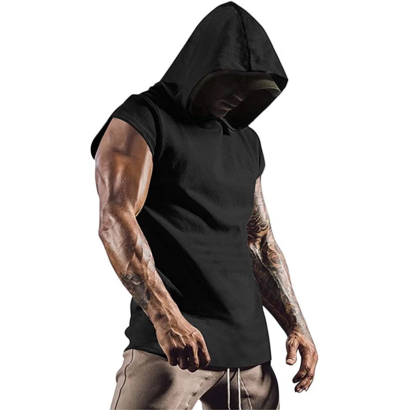 Men's Running Tank Top Workout Tank Sleeveless Tee Tshirt Athletic Summer Hooded Solid Colored Quick Dry Soft Moisture Wicking Breathable Jogging Training Bodybuilding Sportswear Activewear White3