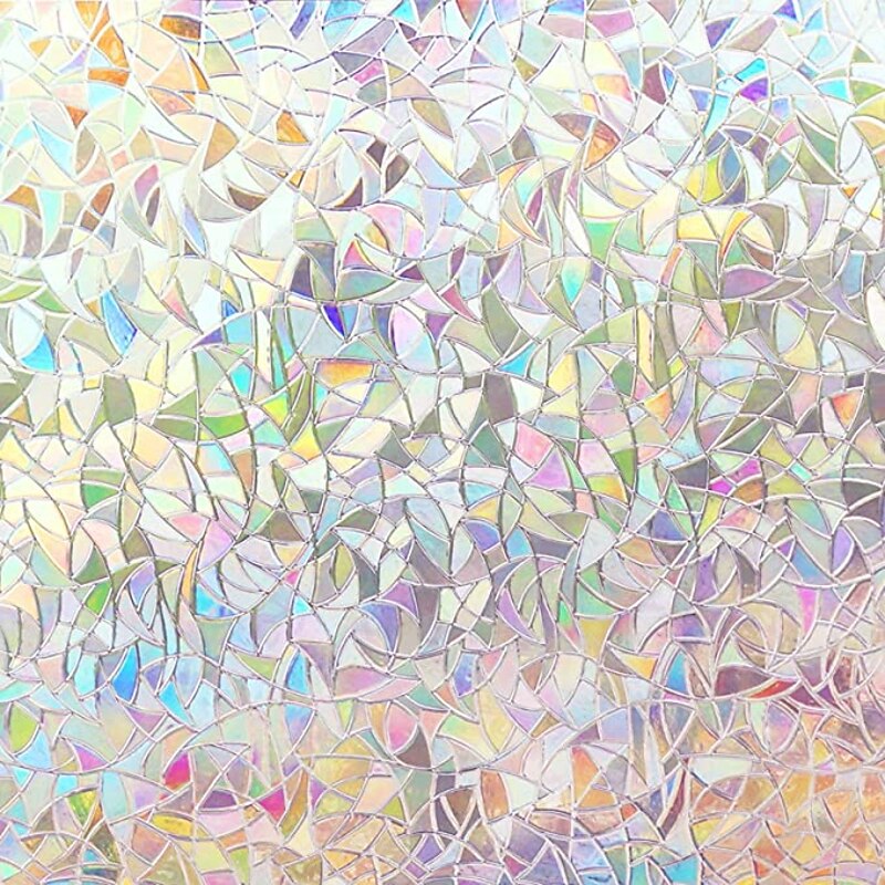 Window Privacy Film, Rainbow Window Film, Removable Stained Glass Sticker, Heat Control Window Cling for Decor, Silver 7
