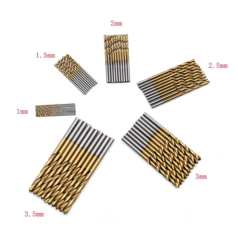 60pcs Titanium Plated Twist Drill Set High Speed Steel Straight Shank Mini Hole Twist Drill 1-3.5mm Electric Drill Drill Bit2
