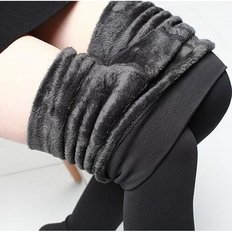 Women's Normal Fleece Pants Tights Leggings Fashion Full Length Mid Waist Plain Butt Lift Comfort Tummy Control Stretchy Daily Black Gray Fall & Winter Skinny4